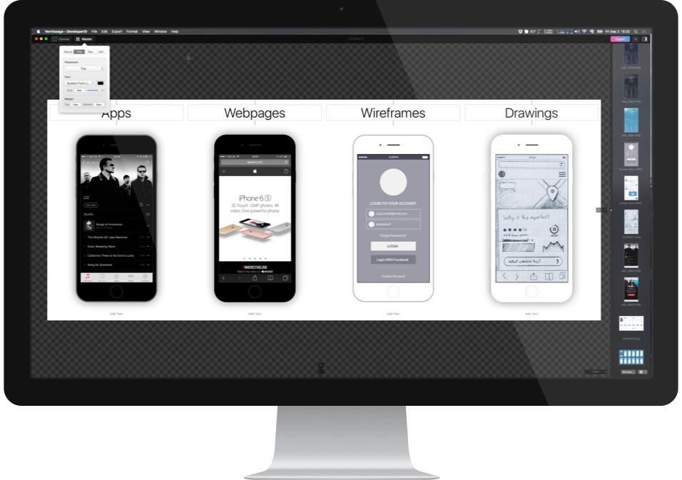 Vernissage application and device mockups