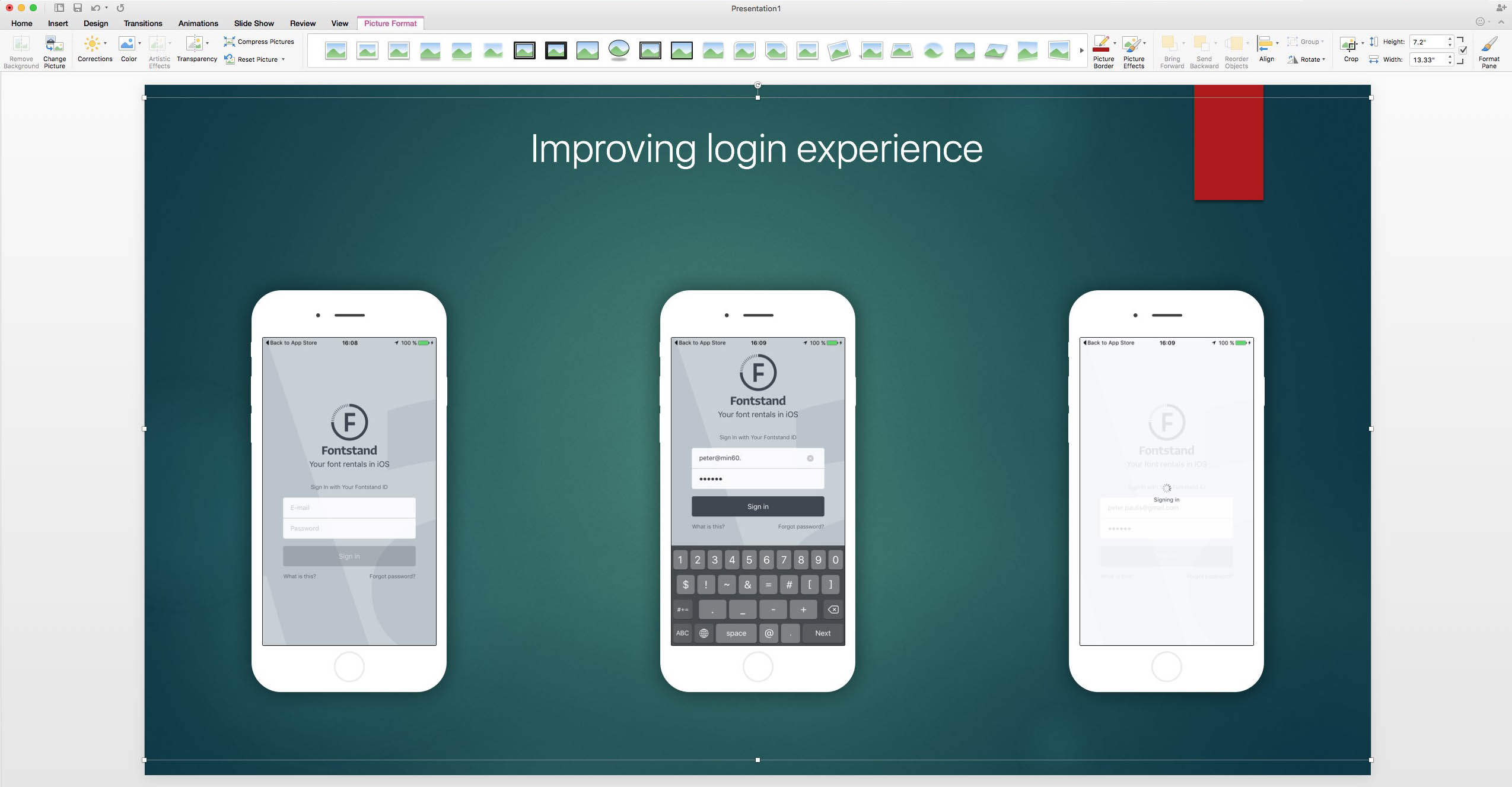 Vernissage device mockups in a presentation
