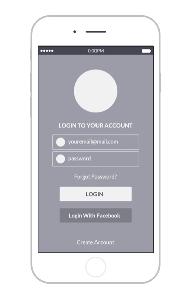 Wireframe in a device mockup